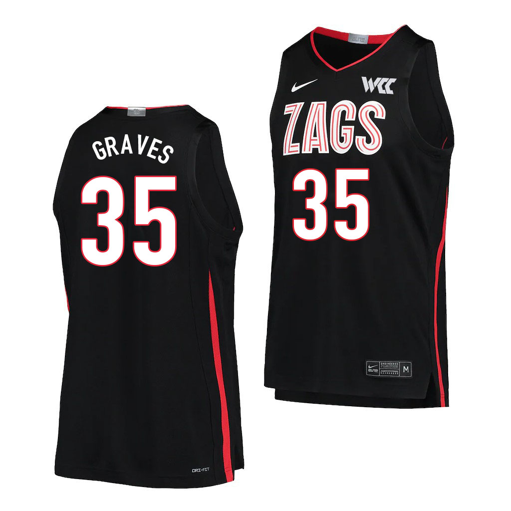 Men #35 Will Graves Gonzaga Bulldogs College Basketball Jerseys Sale-Black